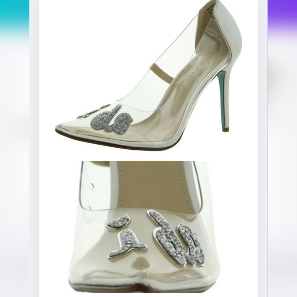 NIB Betsey Johnson "I DO" Bridal Demi Heels Wedding Sparkle Size 7.5